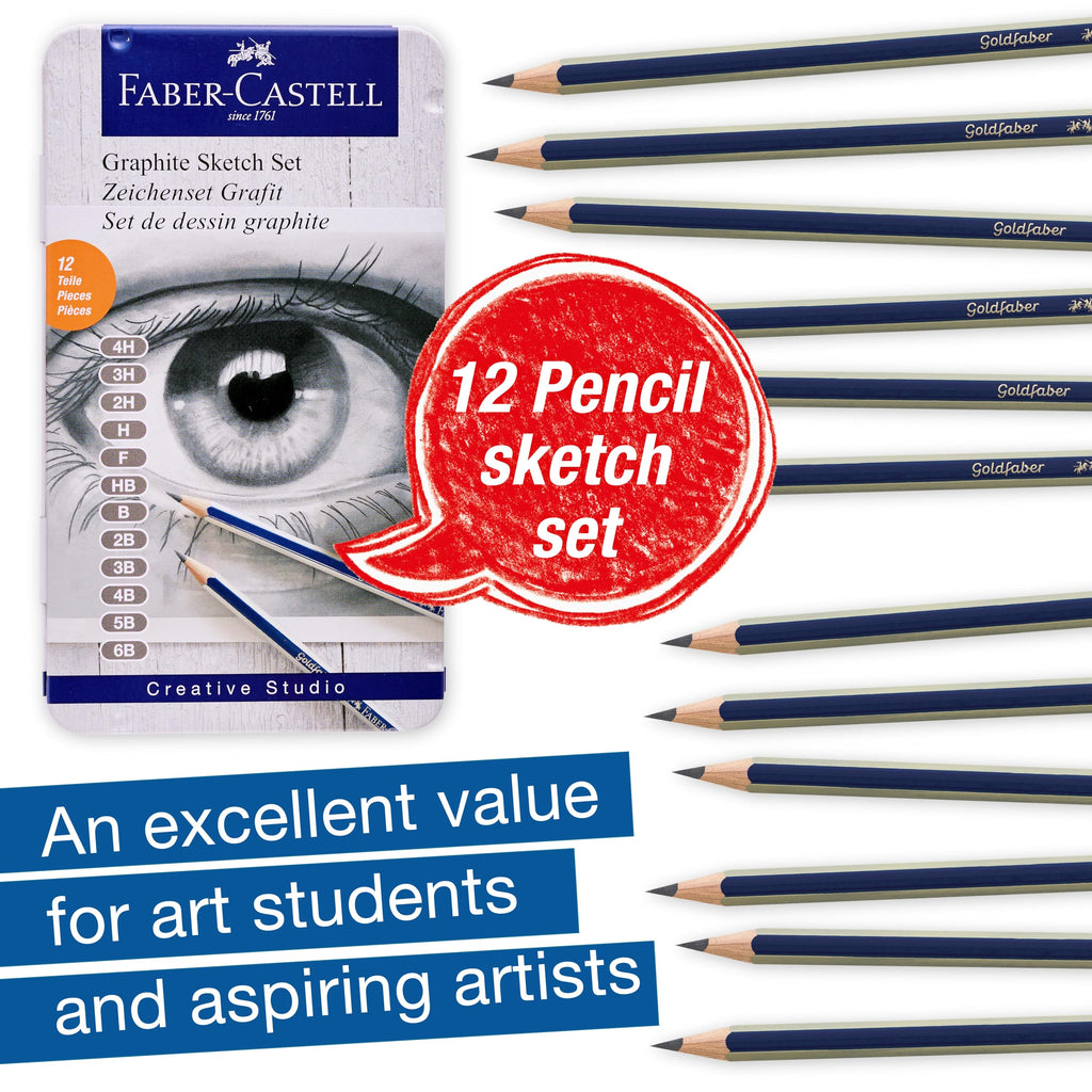 Faber-Castell Graphite Pencils Drawing Set | Back to School Art Supplies | 12 Art Pencils for Sketching (4H, 3H, 2H, H, F, HB, B, 2B, 3B, 4B, 5B, and 6B), Shading Kit