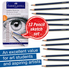 Faber-Castell Graphite Pencils Drawing Set | Back to School Art Supplies | 12 Art Pencils for Sketching (4H, 3H, 2H, H, F, HB, B, 2B, 3B, 4B, 5B, and 6B), Shading Kit