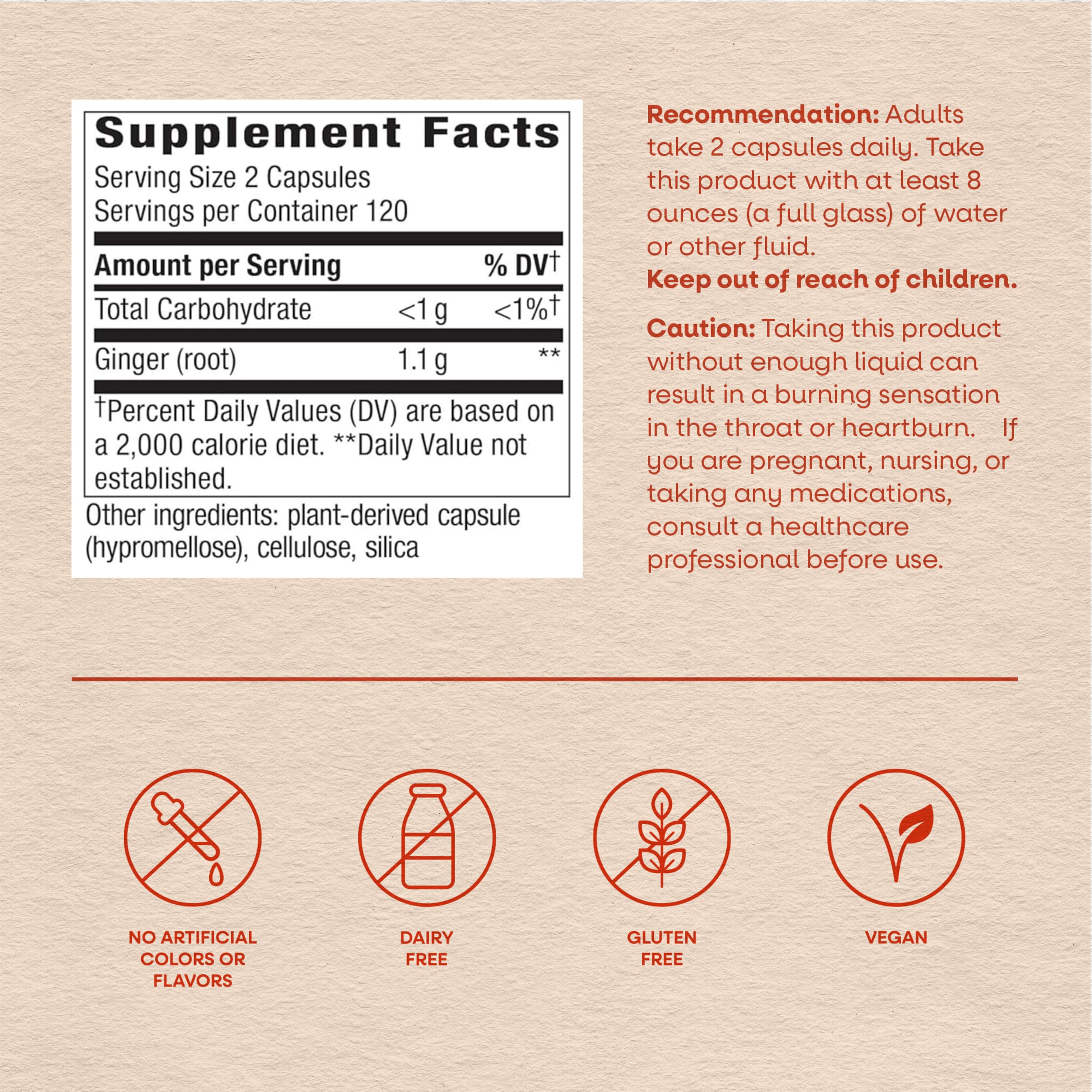 Nature's Way Ginger Root Capsules,1,100 mg per Serving, Vegan, 240 ct | Non-GMO Project Verified Ginger Supplement for Digestive Comfort and Motion-related Nausea Support*, 240 Capsules