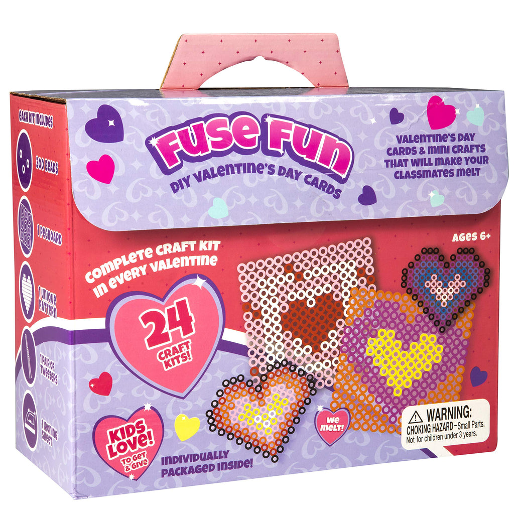 Buy now Valentines Day Cards for Kids Classroom-Heart Themed Fuse Bead Kits (24ct)-Perfect Valentines Day Gifts for Kids School Exchange for Boys & Girls -Each Includes Pixel Art Craft Activity w Perler Beads at indiglob india