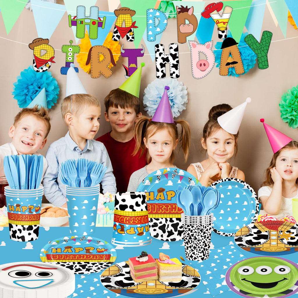 171pcs Toy Birthday Party Supplies Include Paper Plates Napkins Cups Banner