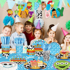 171pcs Toy Birthday Party Supplies Include Paper Plates Napkins Cups Banner