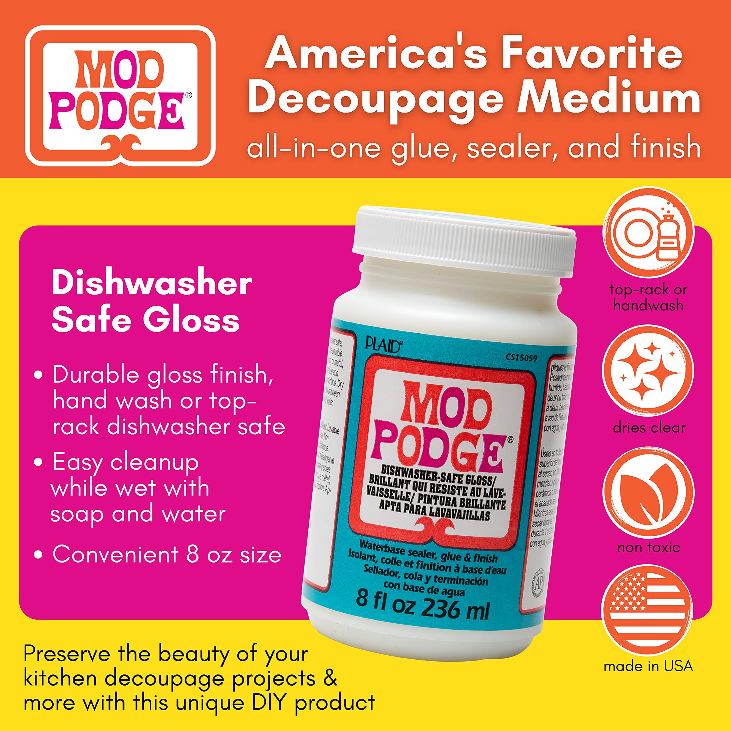 Buy now Mod Podge Dishwasher Safe Waterbased Sealer, Decoupage Glue with Gloss Finish, 8 fl oz (Pack of 3), Clear (CS15059A)- (Pack of 3) at indiglob india