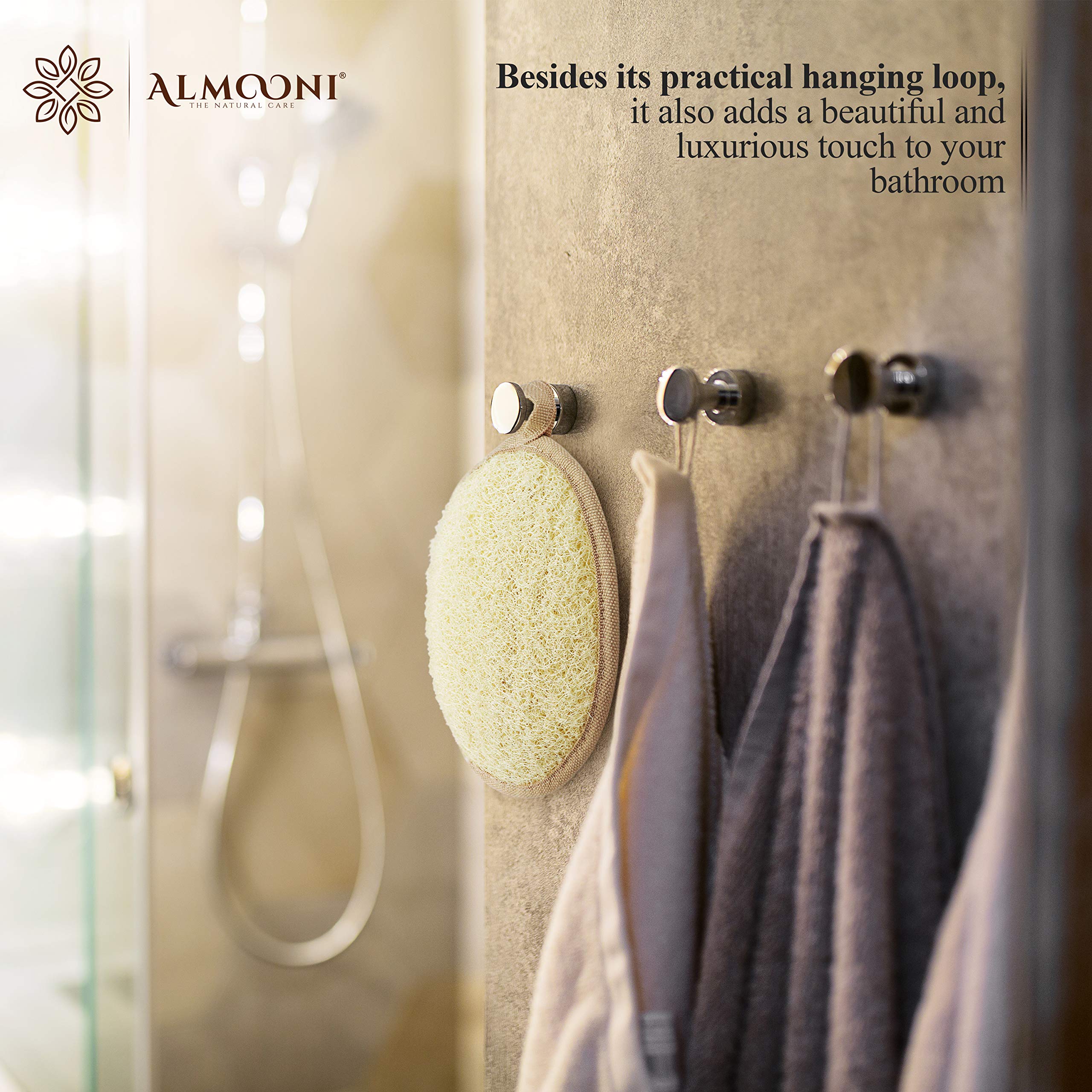 Almooni Natural Loofah Exfoliating Body Scrubber, Shower Sponge 2 Count | Natural Egyptian Loofah, Exfoliating Sponge for Face and Body, Bath Shower Loofah Sponge for Women and Men, 2 count pack