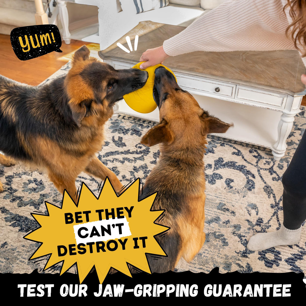"Indestructible Dog Disc - Lifetime Replacement - Medium & Large Breed - Ultra Durable for Aggressive Chewers - Tough & Strong, Heavy Duty Natural Rubber Toy - Fetch, Tug, & Chew - 8in
