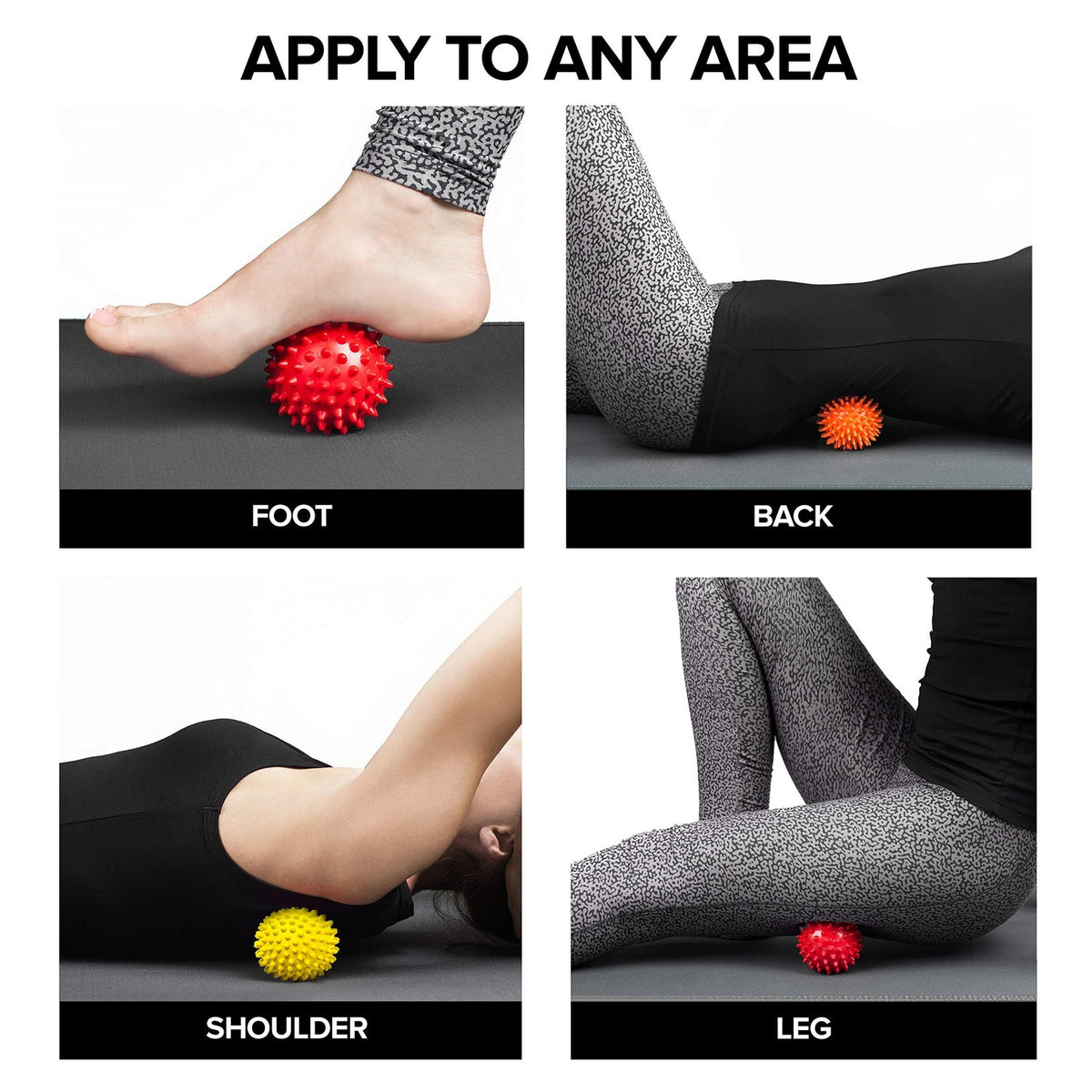 Spiky Massage Balls for Feet, Back, Hands, Muscles - Firm, Medium and Soft Spiked Massager Rollers for Plantar Fasciitis, Exercise, Neuro-Balance, Physical Therapy, 3-inch