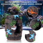 Ameliade 11 Aquarium Plants & Fish Tank Broken Barrel Cave Decorations Set
