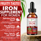 Iron Supplement Liquid Drops, High Absorption Iron Supplement for Women 65 mg, Liquid Iron for Red Blood Cell Support*, Vegan Essential Mineral Iron Drops with Vitamin C, Non-GMO, 30 Servings