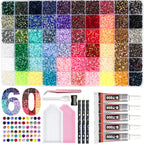 50000+Pcs Rhinestones for Bedazzling Kit 3mm Gems Bedazzler Set | 40 Colors Flat Back Resin Jelly Bedazzled Kits with 3Pcs 10ml B7000 Jewelry Glue for Book Diamond Nail Art, Multicolor