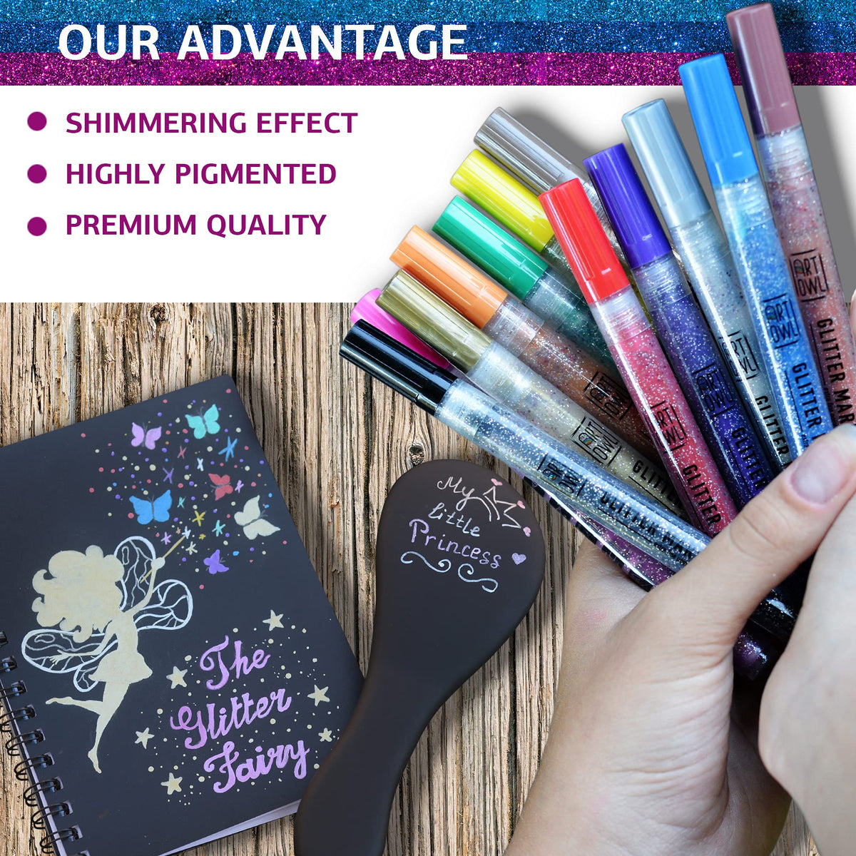 Acrylic Glitter Paint Marker Pens, Medium Pens for Rock Painting, Stone, Ceramic, Glass, Wood, Fabric, Card Making, Canvas, DIY Crafts - Set of 12 Sparkle Paint Markers