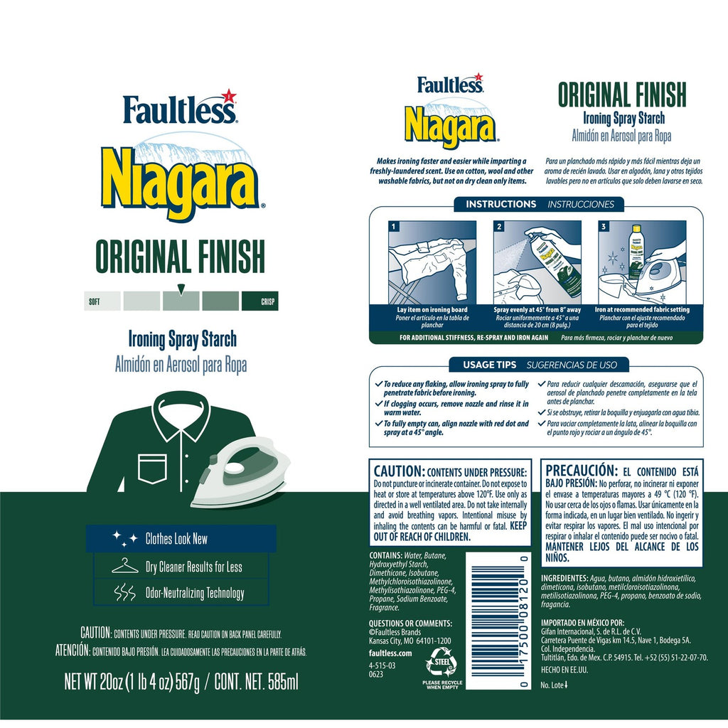 Niagara Original Hold Spray Starch for Clothes, Wrinkle Remover & Ironing Aid with Fresh Scent, Crisp Finish, No Flaking or Clogging, 20 oz Cans (Pack of 4)