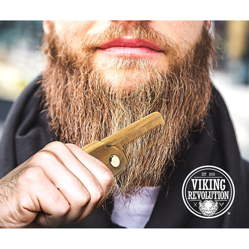 Viking Revolution Folding Beard Comb - Natural Wooden Comb - 1 Count