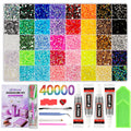 40,000-Piece Bedazzling Kit, 40 Colors, 3mm Jelly AB Resin Rhinestones | Flatback gems with 4 B-7000 glue tubes, 40-compartment box, tweezers and trays for tumblers, phone cases and DIY crafts.