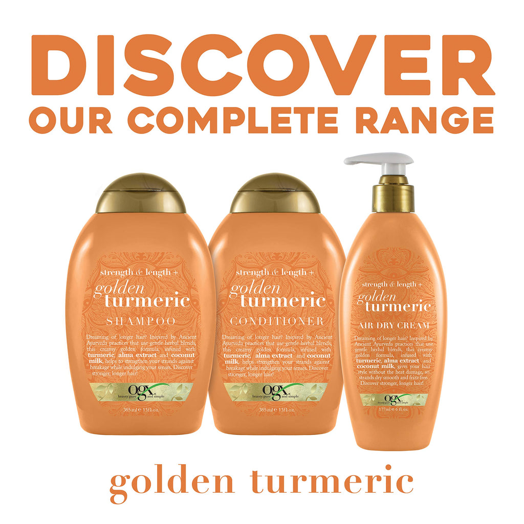 Buy now OGX Strength Length + Golden Turmeric Conditioner with Milk to Soothe Scalp Nourish Hair, Ayurveda SulfateFree Surfactants for Stronger Longer Hair, Coconut, 13 Fl Oz at indiglob india