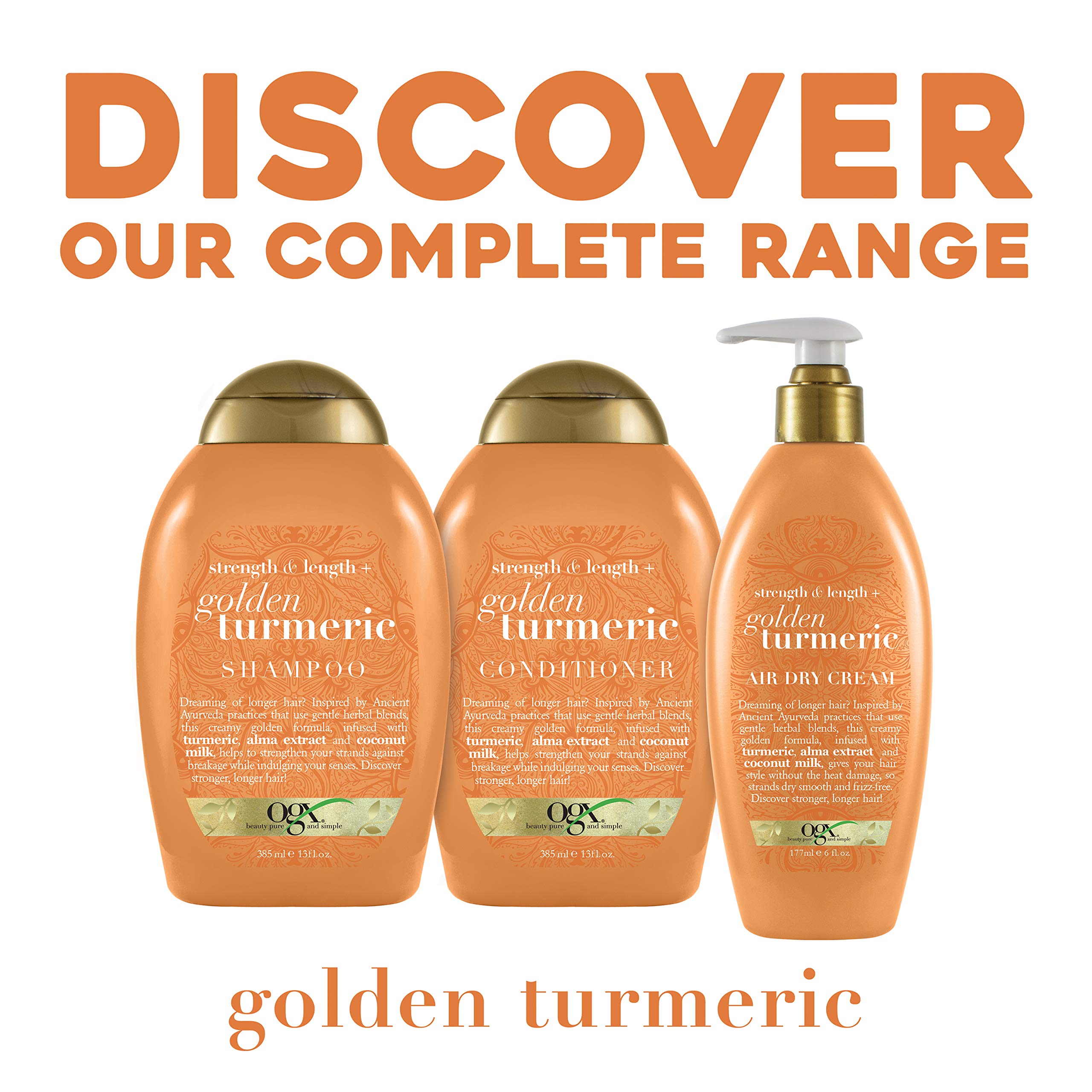 Buy now OGX Strength Length + Golden Turmeric Conditioner with Milk to Soothe Scalp Nourish Hair, Ayurveda SulfateFree Surfactants for Stronger Longer Hair, Coconut, 13 Fl Oz at indiglob india
