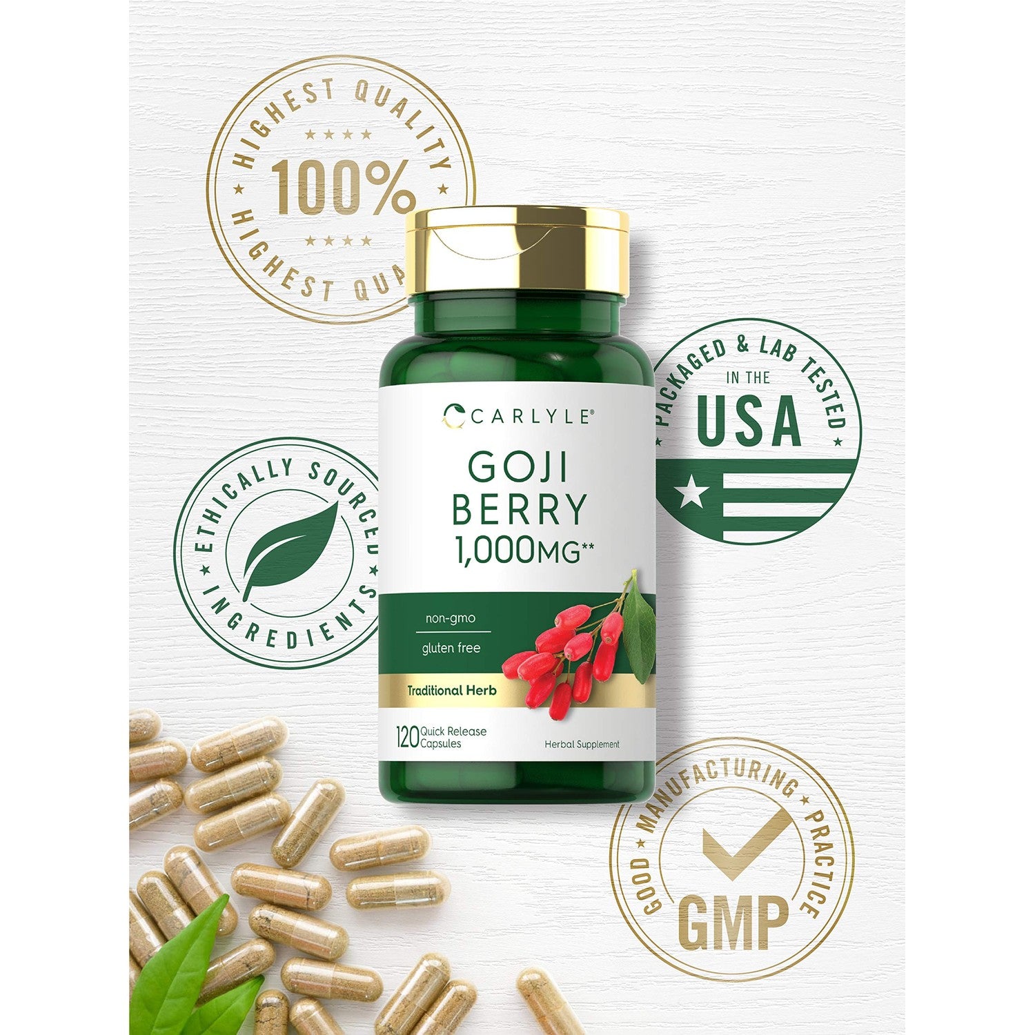 Buy now Carlyle Goji Berry | 120 Capsules | Concentrated Extract from Wolfberry Plant | Non-GMO, Gluten Free at indiglob india