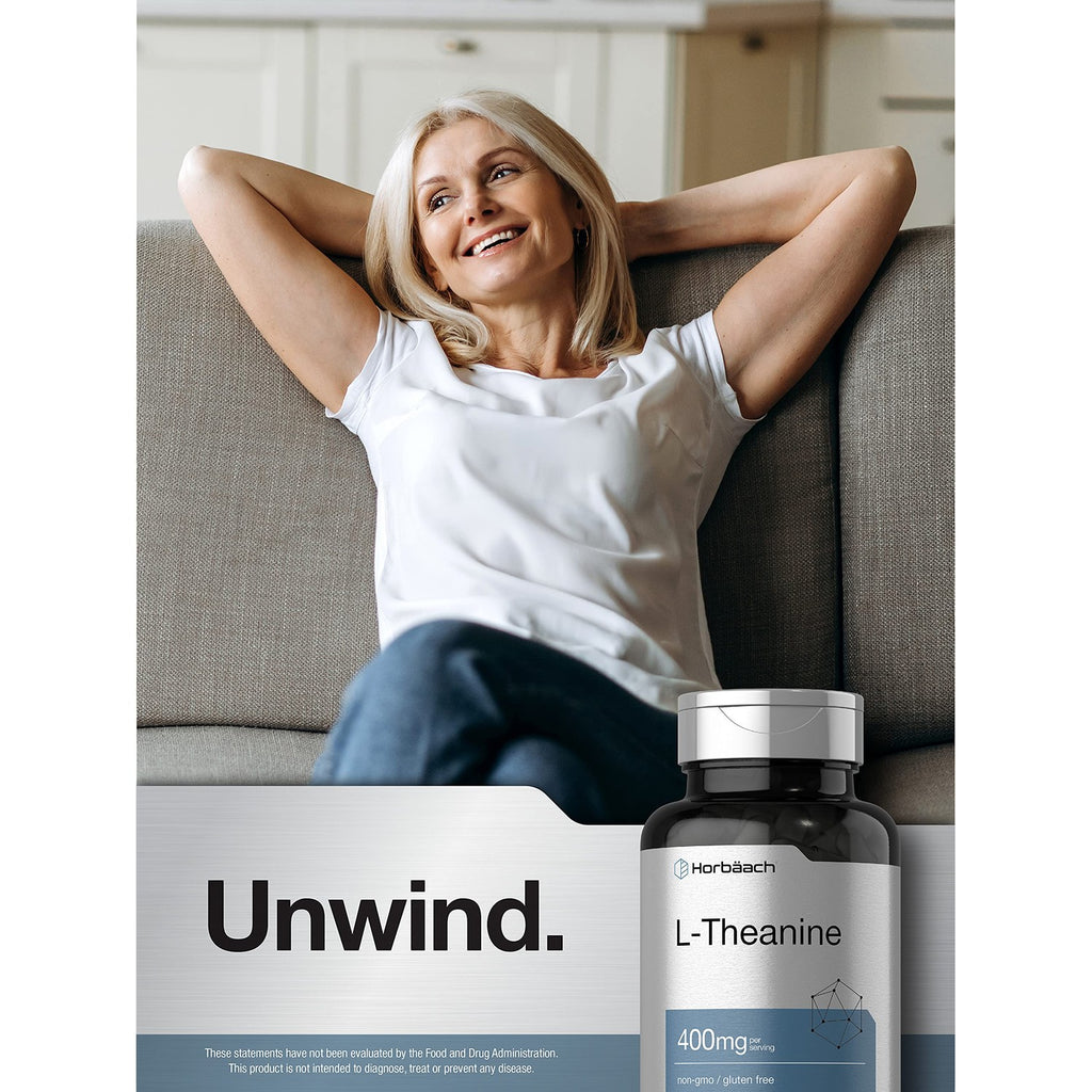 Horbäach L-Theanine Supplement | 400mg | 120 Powder Capsules | Non-GMO & Gluten Free
