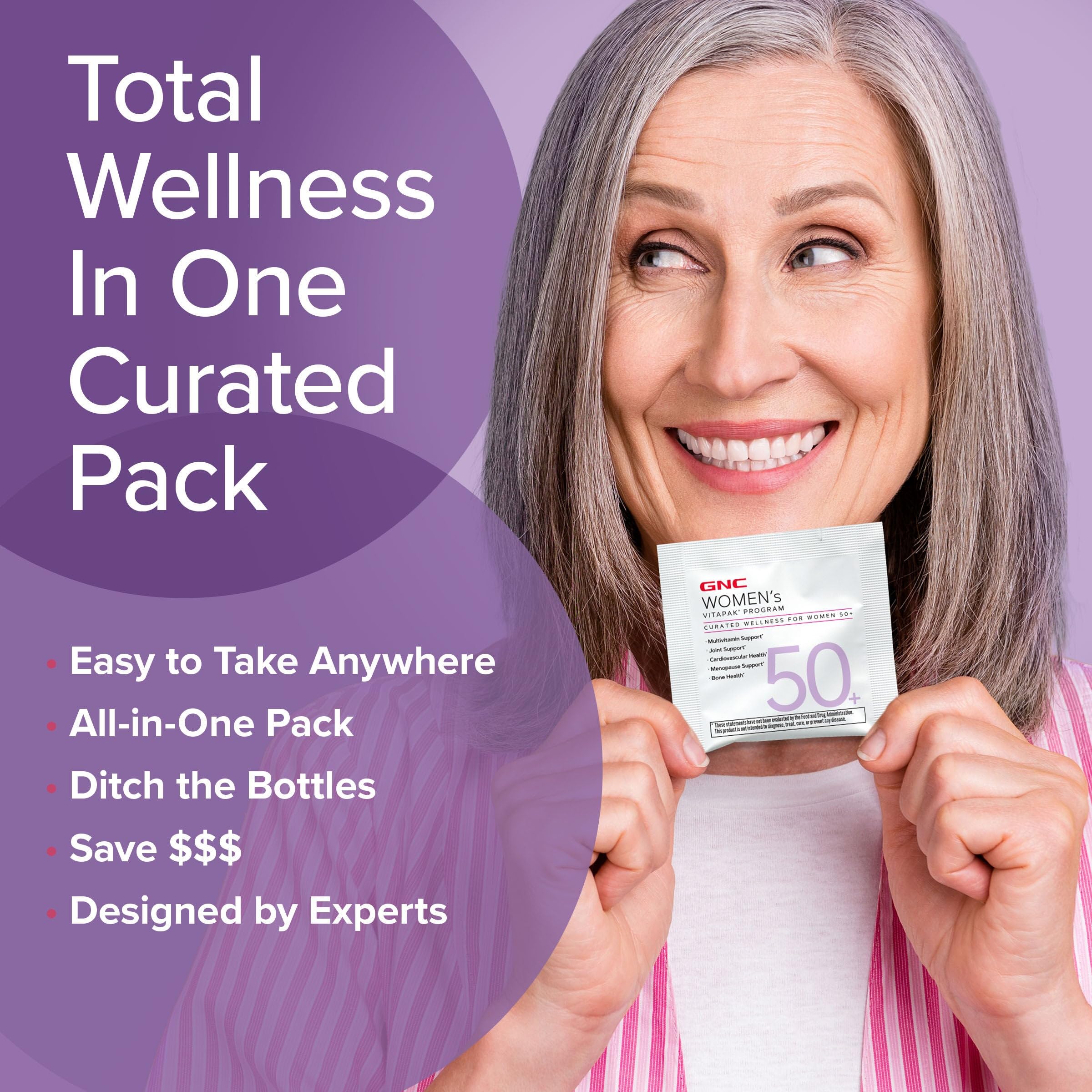 Buy now GNC Womenâ€™s 50+ Vitapak, 5-in-1 Multivitamin Pack, Healthy Hormones, Brain Health, Metabolism, Bone Strength, Edible Dietary Supplement, 30 Servings at indiglob india