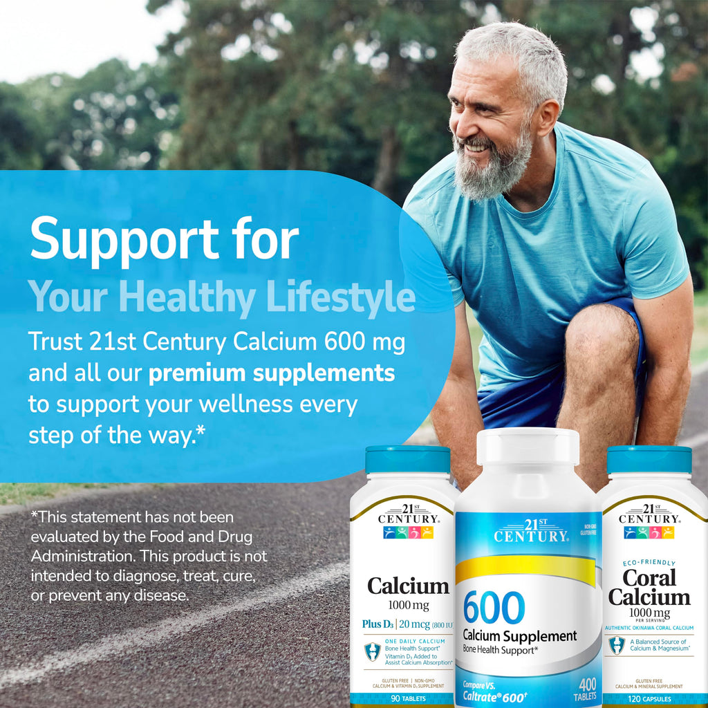 21st Century Calcium 600mg Tablets, Bone Strength Support, 400 Count | Calcium Carbonate, Compare VS. Caltrate® 600, Bone Strength & Density Support, Vegan-Friendly, For Men & Women