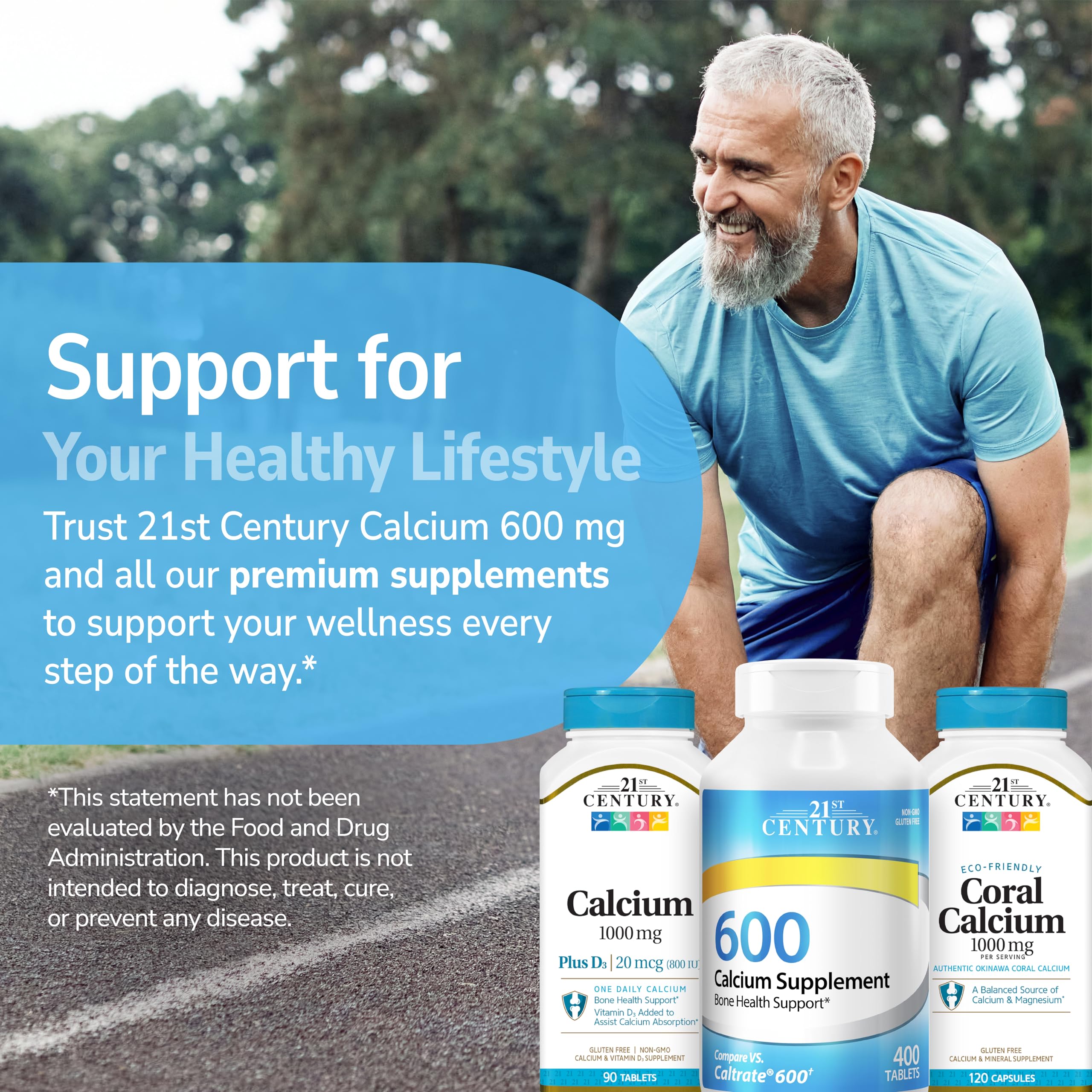 21st Century Calcium 600mg Tablets, Bone Strength Support, 400 Count | Calcium Carbonate, Compare VS. Caltrate® 600, Bone Strength & Density Support, Vegan-Friendly, For Men & Women