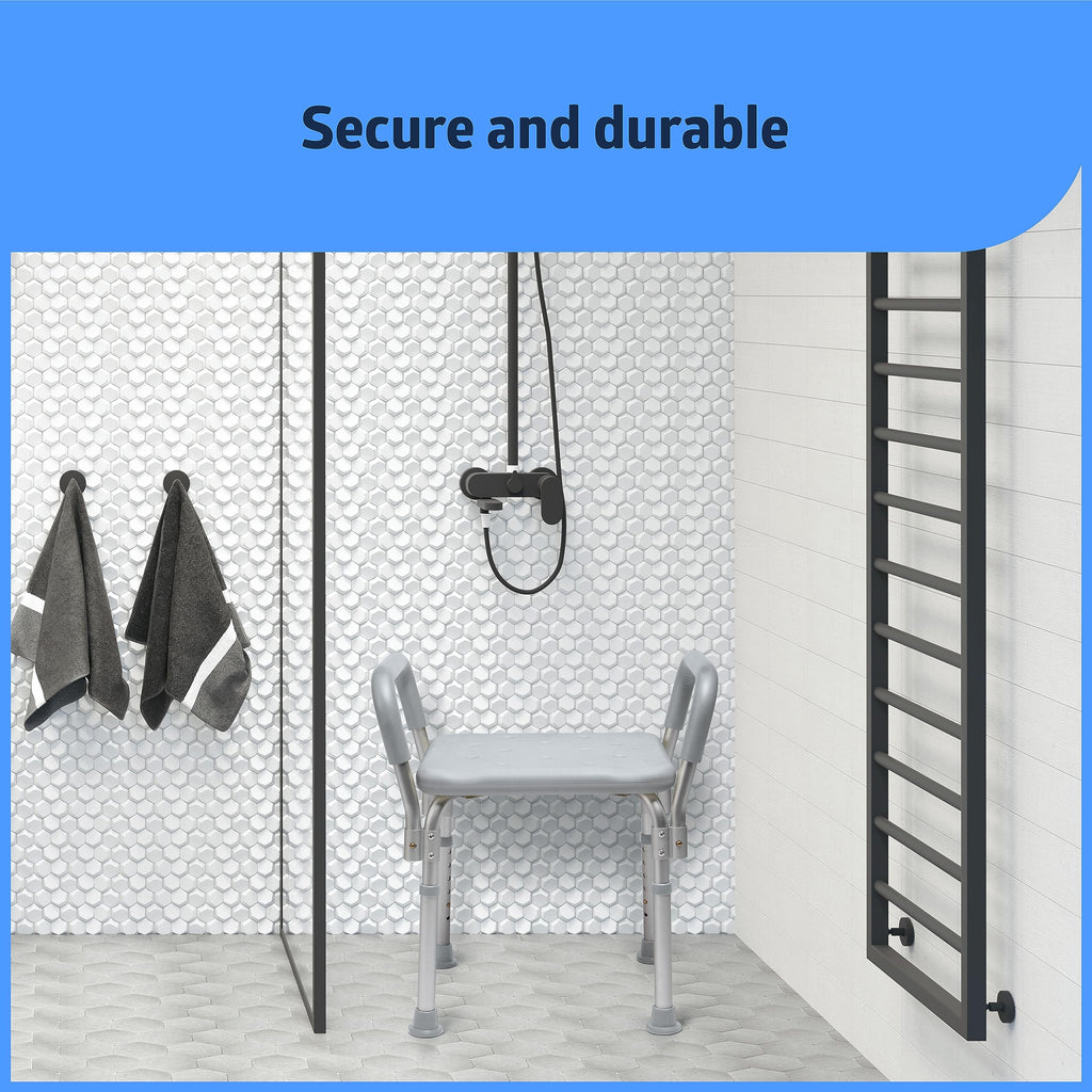 Medline Backless Shower Chair with Arms - 350 lb. capacity, Bench, Stool, Seat for Elderly, Seniors Independent Adult and Disabled Adults