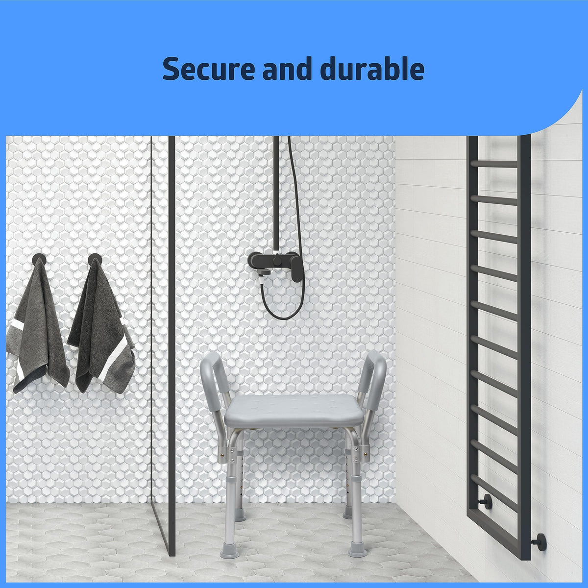 Medline Backless Shower Chair with Arms - 350 lb. capacity, Bench, Stool, Seat for Elderly, Seniors Independent Adult and Disabled Adults