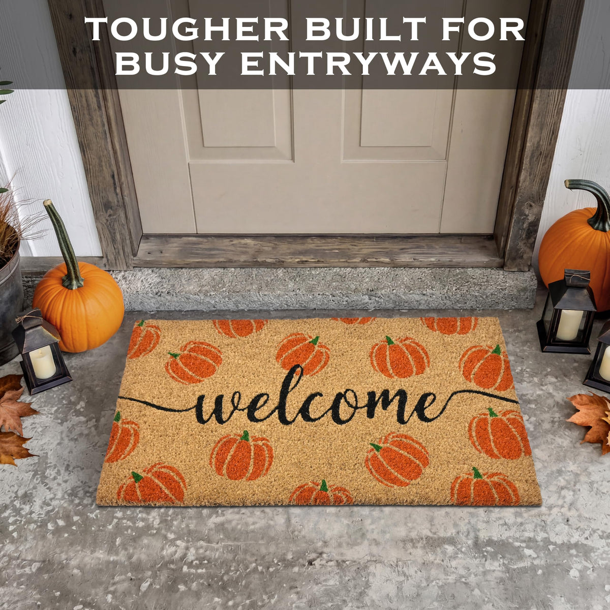 Pumpkin Door Mat 30x17 Inch, Fall Welcome Mat Coir, Halloween Doormat
