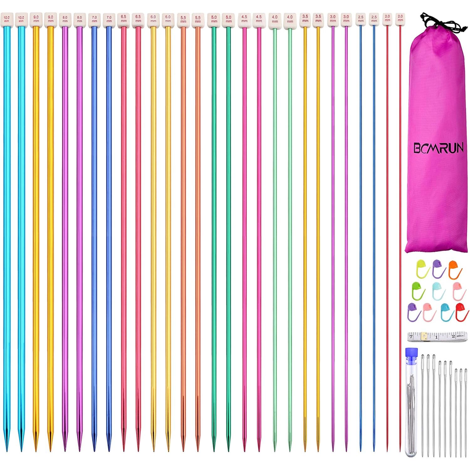Buy now BCMRUN 28Pcs/14 Pairs Stainless Steel Knitting Needles Set, Colored Straight Single Pointed Metal Knitting Needles, 14 Size from 2.0mm-10.0mm, 13.8 Inches Length for Handmade DIY Knitting (35cm) at indiglob india