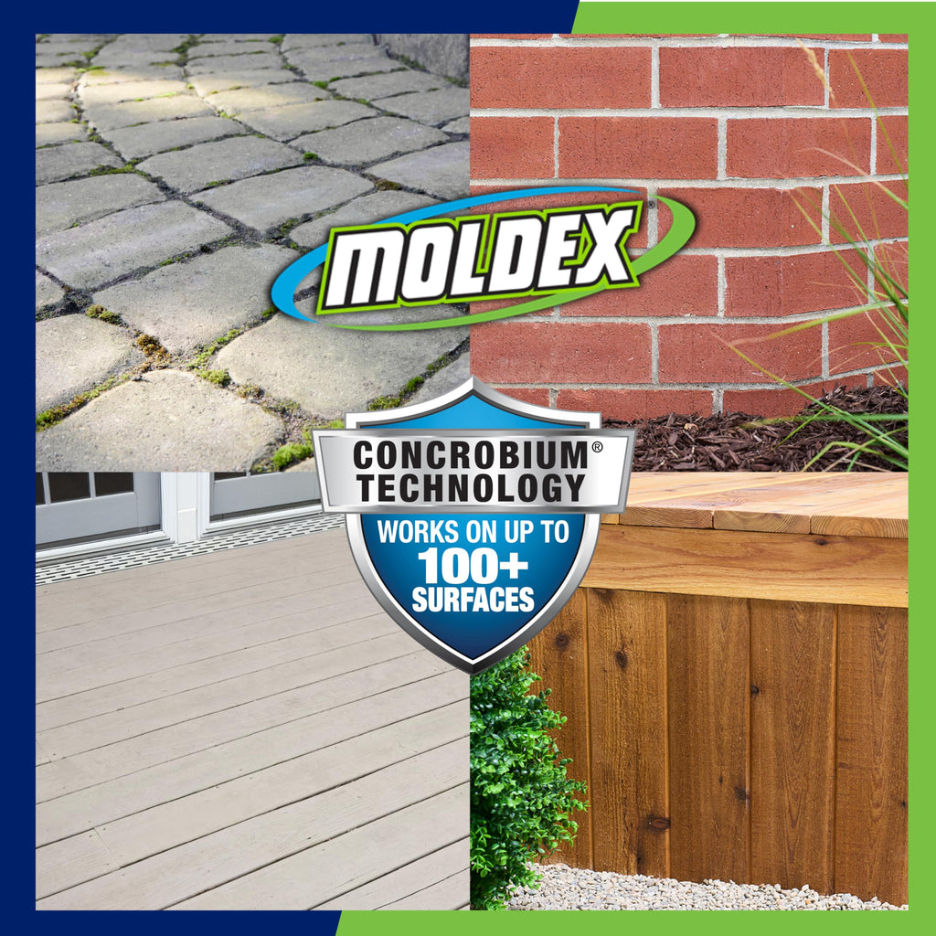 Moldex® Instant Outdoor Cleaner with Bleach and Hose End, 64 oz – Fast Acting Spray for Mold and Mildew Stains on Siding, Decks, Fences and Exterior Surfaces