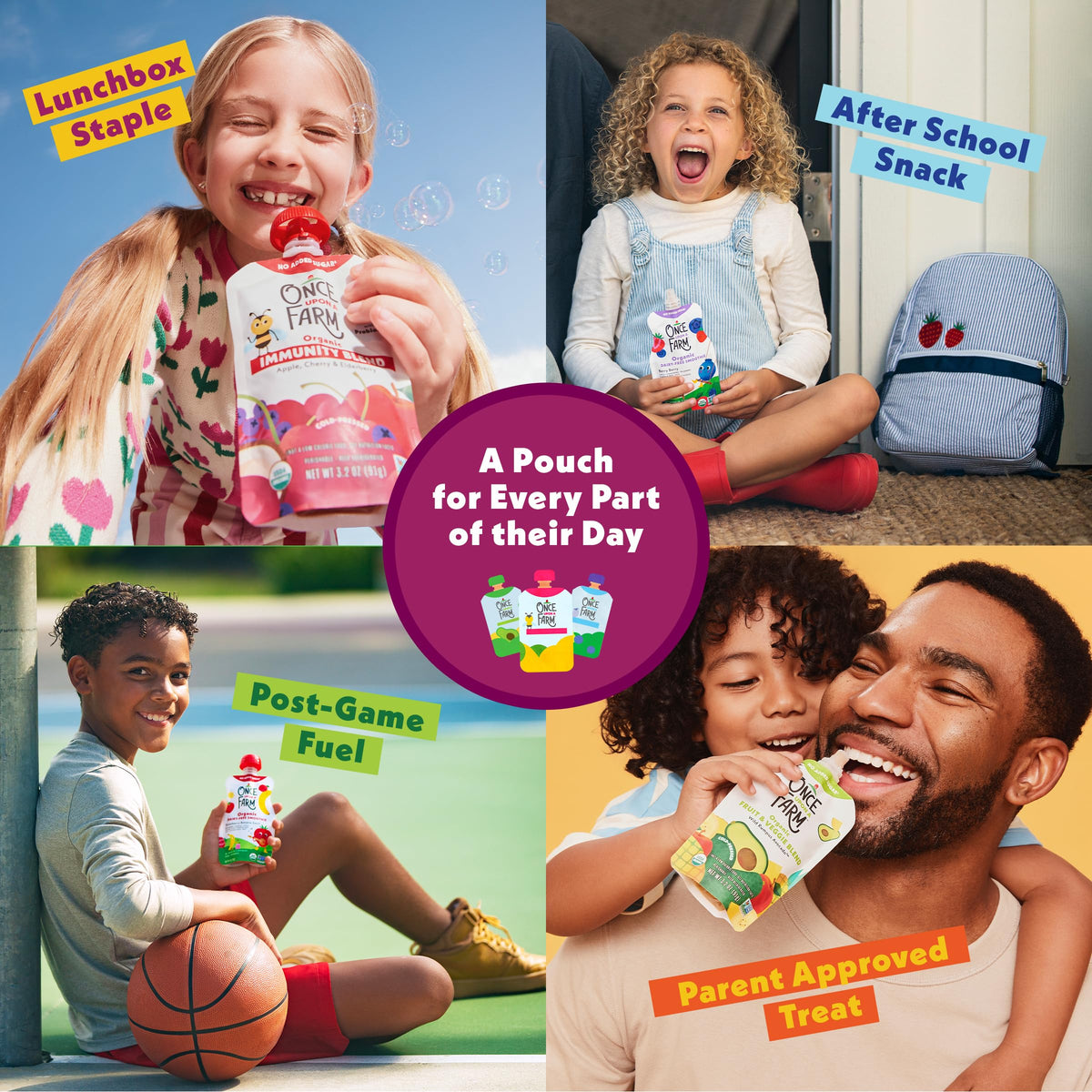 Once Upon a Farm Organic Pineapple Banana Dragon Fruit Immunity Blend Kids Snack, 3.2oz Pouch