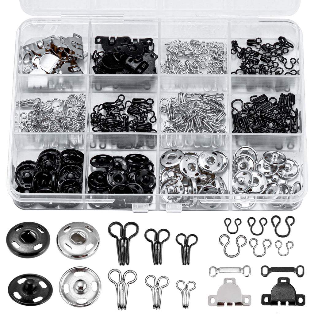 KOPOX 180PCS Hook and Eye Sewing Kit with Garment Buttons, Hook and Eye Closures, Fabric Snap Buttons, Garment Snap Buttons for Skirts Pants Dresses, Clothing and DIY Crafts