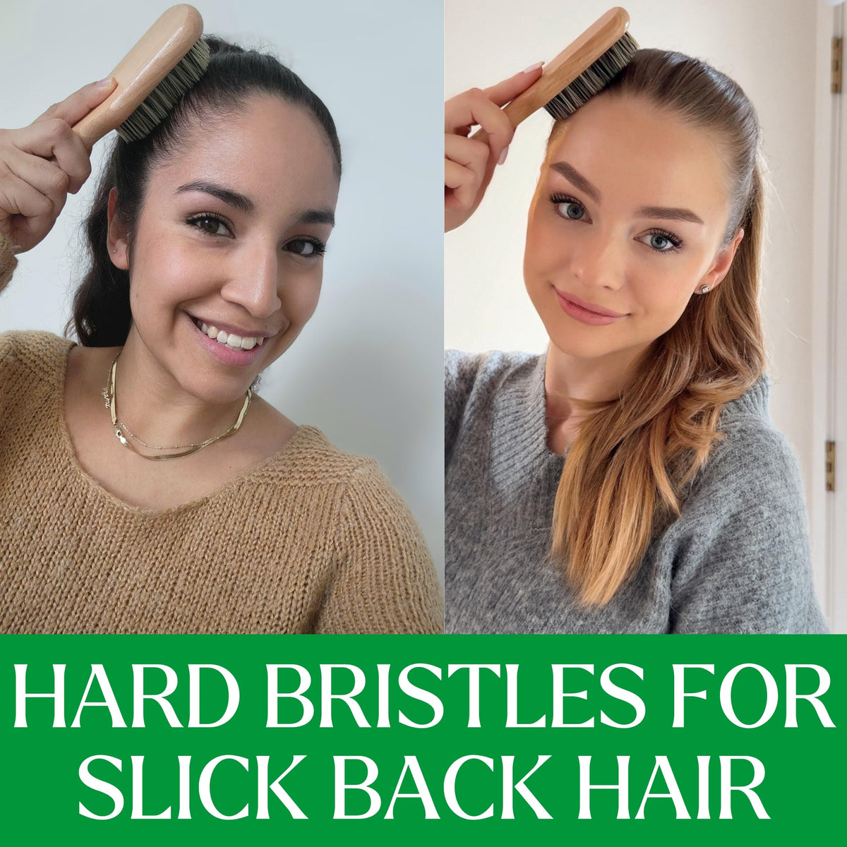 GranNaturals Hard Bristle Slick Back Hair Brush for Men & Women with Thick Curly Hair - Stiff Nylon Small Hairbrush for Smoothing, Waves, Beard, Fades, Locs, Dreads