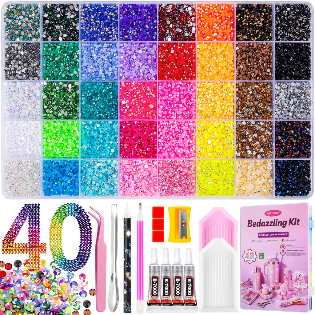 Bedazzling Kit 48000Pcs 60 Colors Resin Jelly Rhinestones, Multicolor 3mm Flatback Gems for Diamond Art, Bedazzler Kit with 4Pcs 10ml B7000 Jewelry Glue & Tools - Christmas Birthday Gifts for Women