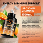 Liposomal Vitamin C 1700mg - High Absorption Vitamin C Supplement - 180Caps | Fat Soluble Complex - Antioxidant, Energy Boost & Immune Support for Men & Women - NON-GMO, SOY-Free & Gentle on Stomach