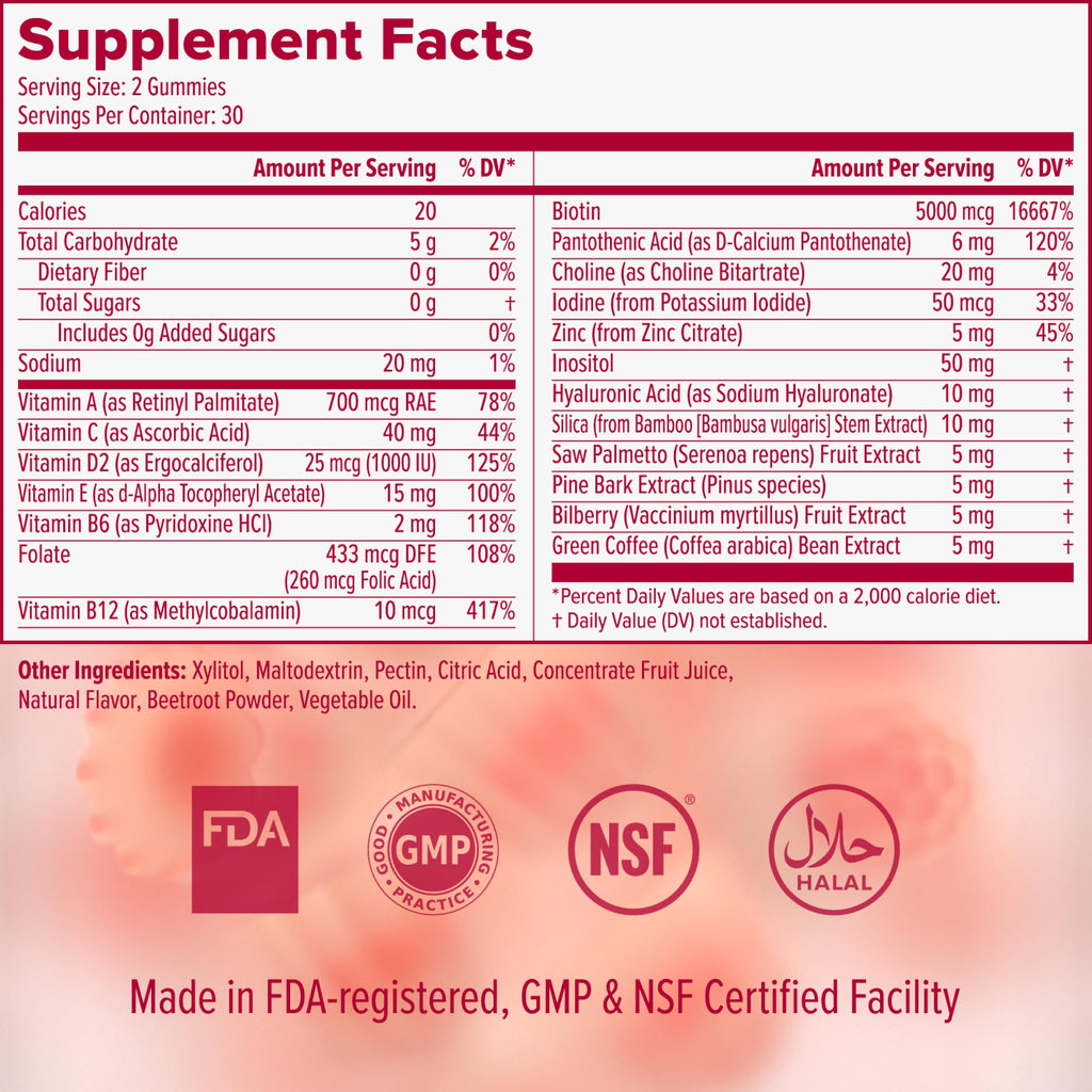 SULU Hair Growth Gummies - Biotin Supplements for Women - Hair Regrowth Skin Nails Vitamins