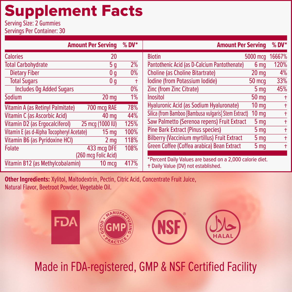 SULU Hair Growth Gummies - Biotin Supplements for Women - Hair Regrowth Skin Nails Vitamins