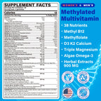 Methylated Multivitamin for Women & Men Gummies w/ Omega-3, Calcium, D3 K2, Methylfolate & B12, TMG, Daily Vitamins, Mag, CoQ10, Probiotic for 18 30 40 50 60 70+, Overall Health - Vegan, Sugar Free