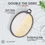 ALMOONI Loofah Sponge Body Scrubber for Men, Gray, 2 Count | Natural Egyptian Loofah with Handle Strap, Dual-Sided with Cotton Back, Exfoliating Body Scrubber Loofah for Men