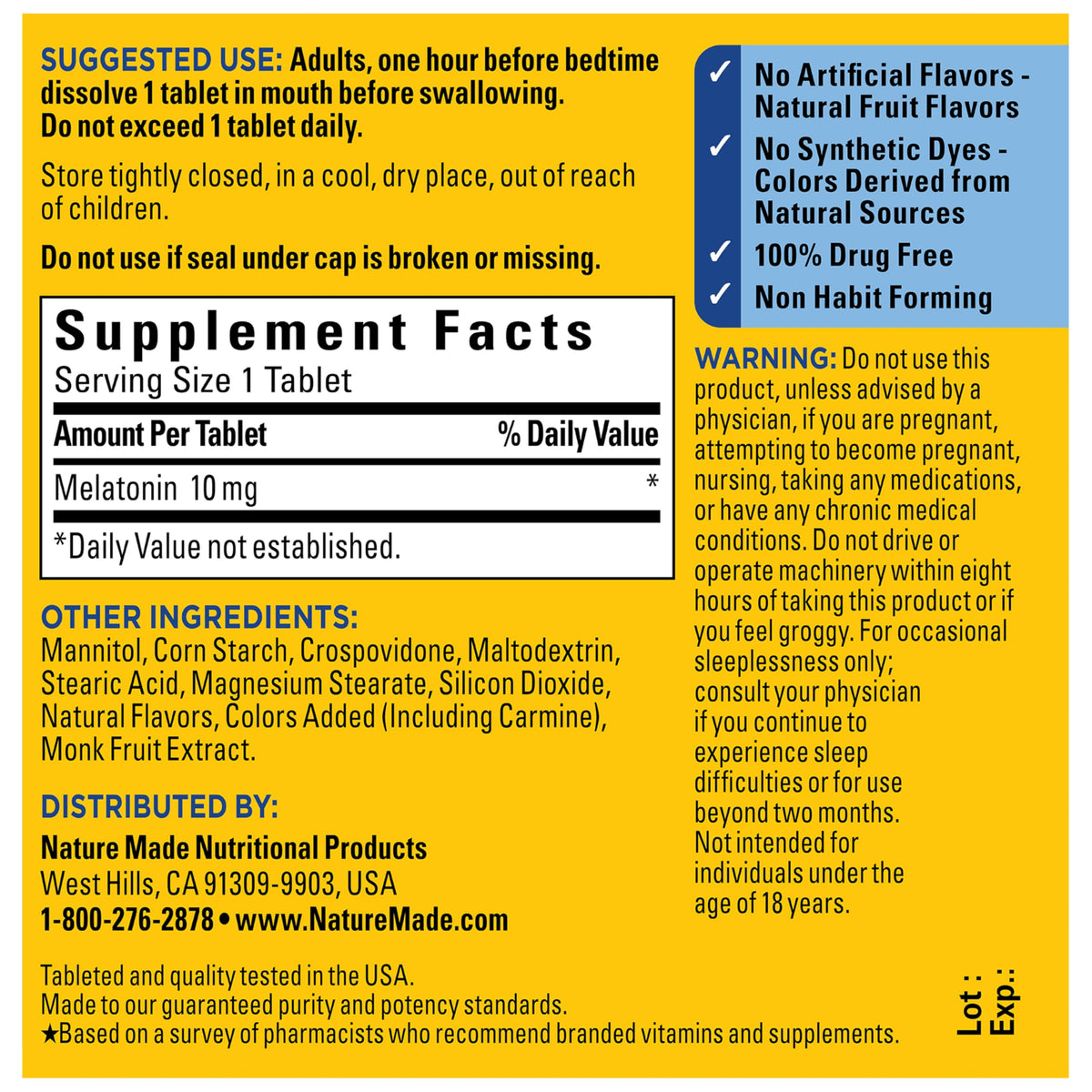 Nature Made Melatonin 10mg Fast Dissolve, Maximum Strength, 45 Tablets