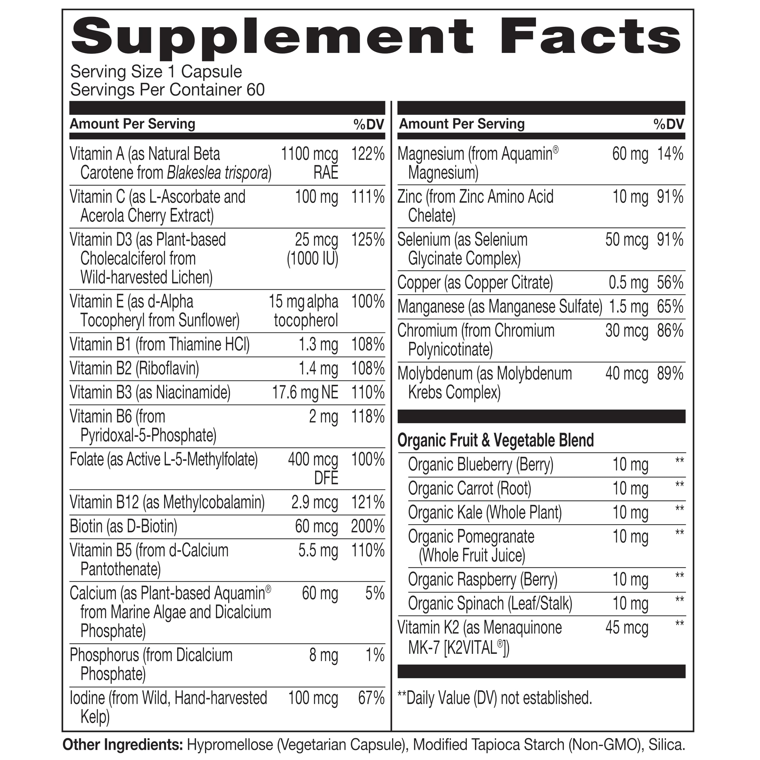 NATURELO Multivitamin for Men 50+ - One Daily, 60 Vegetarian Capsules | Vitamins, Minerals & Organic Whole Foods, Boost Energy and Health, Non-GMO