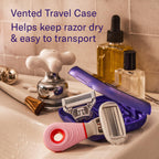 Flamingo Travel Razor Kit for Women - Body & Pubic Razor - Mini Handle, 2 Blade Refills, 1 Travel Size Foaming Shave Gel & Vented Case - TSA Approved Essentials