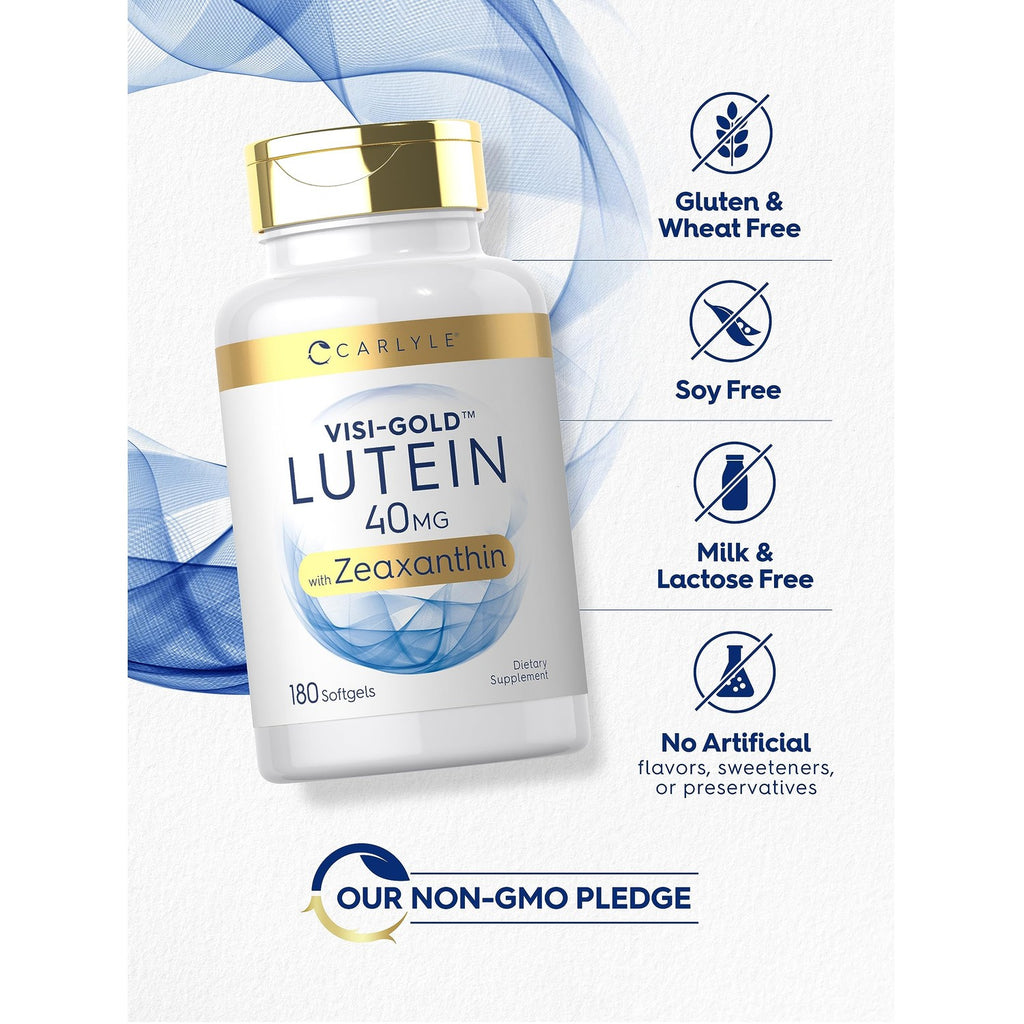 Carlyle Lutein and Zeaxanthin Supplement | 40mg | 180 Softgels | Pills for Eyes | Eye Health Vitamins | Visi-Gold | Non-GMO and Gluten Free