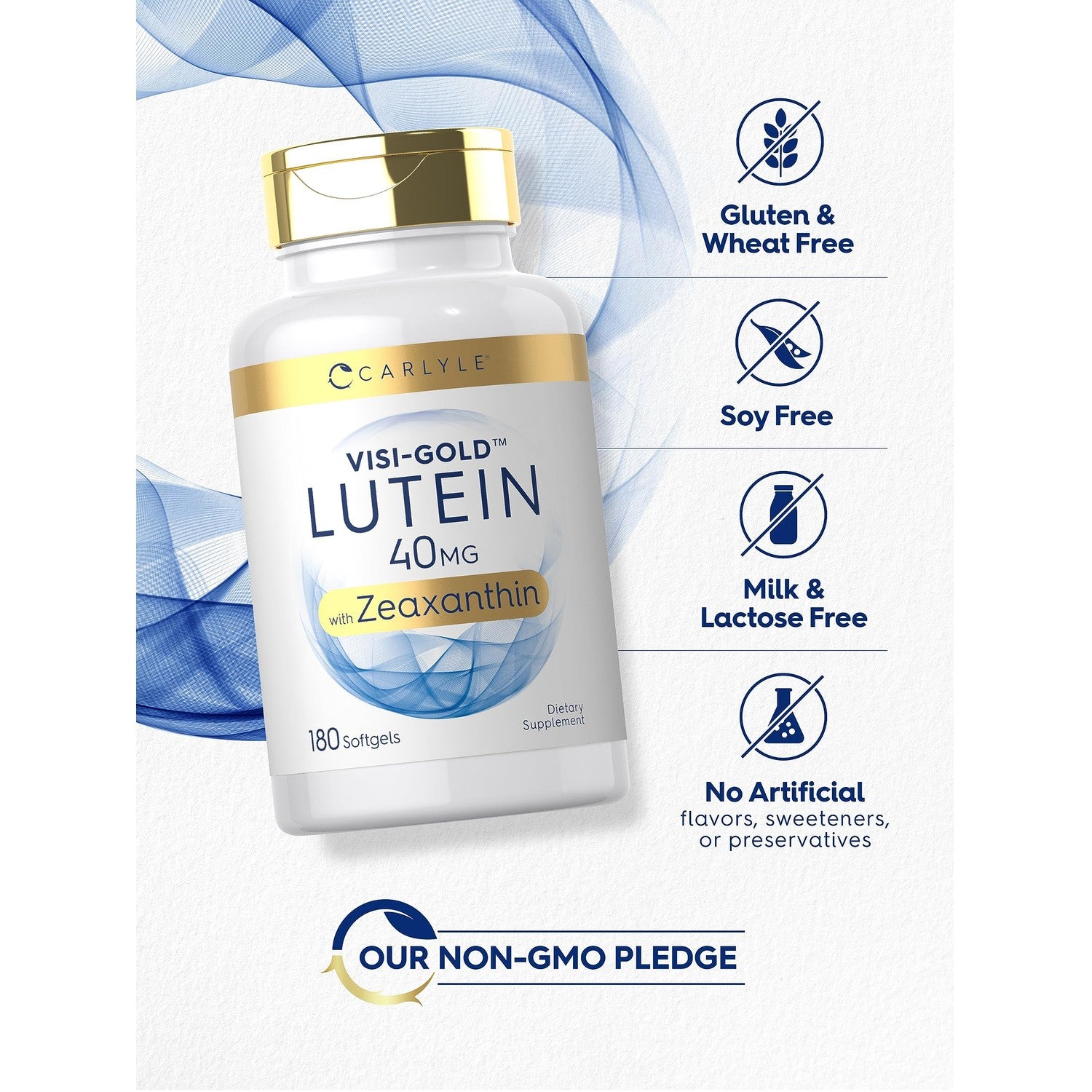 Carlyle Lutein and Zeaxanthin Supplement | 40mg | 180 Softgels | Pills for Eyes | Eye Health Vitamins | Visi-Gold | Non-GMO and Gluten Free