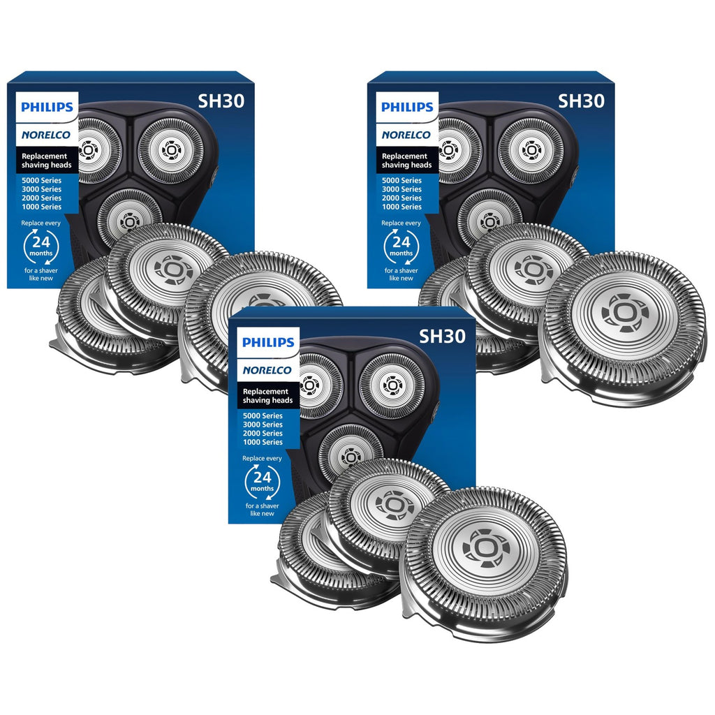 Philips Norelco Genuine Replacement Heads, 3 Count | 27 Self Sharpening PowerCut Blades, Compatible with Series 1000 - 3000, SH30/52