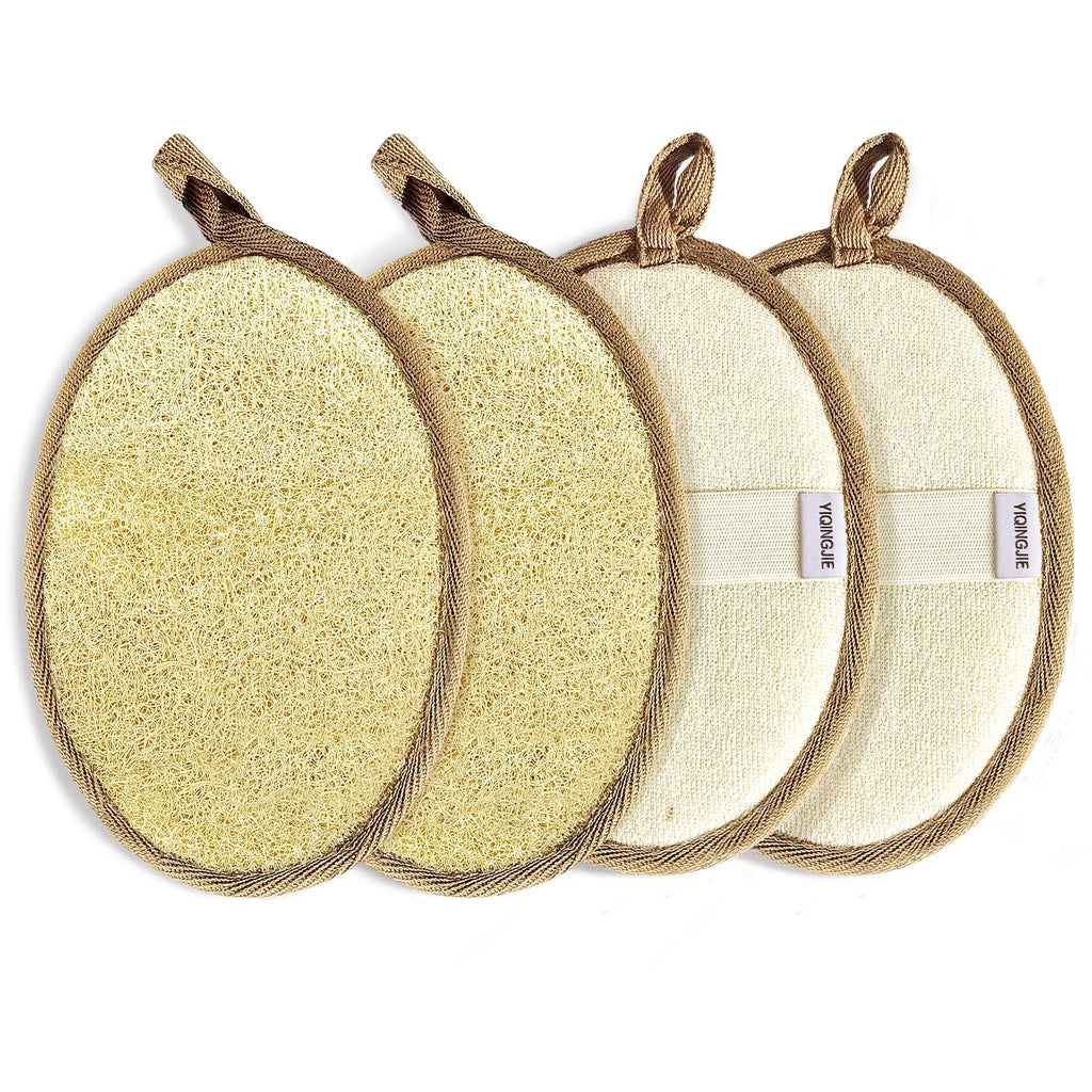 YIQINGJIE Natural Loofah Exfoliating Body Scrubber,4 Pack,Brown | Shower Loofah for Women and Men,Made with Eco-Friendly and Biodegradable Soft Shower Luffa Sponge