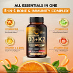 Vitamin D3 K2 - D3 10000iu & K2 120mcg - Highly Bioavailable - 120Softgels | Vitamin D3K2 + Zinc, Vitamin C & B12 - Immune & Mood Support, for Bone & Teeth Health For Men & Women - 120-Day Supply