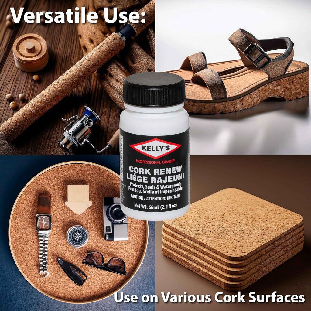 Buy now Kelly's Cork Renew Sealer (2.2 fl oz) - Waterproof & Protect Cork Surfaces w/ Brush Applicator - Water Based Formula Dries Clear, Prevents Drying & Breaking Down of Sandles, Shoes, Fishing Rod, Coasters at indiglob india