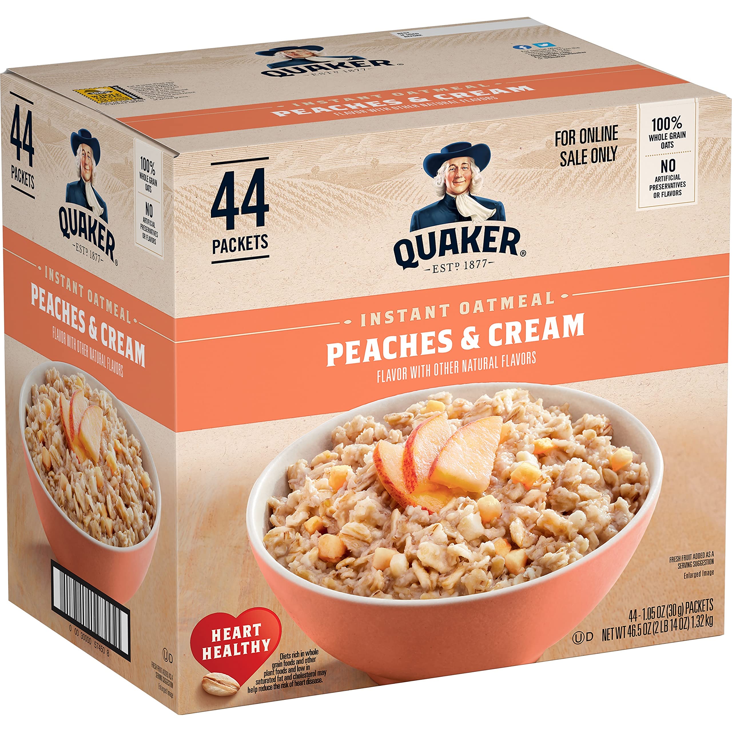 Buy now Quaker Instant Oatmeal Fruit & Cream Variety Pack, Single Serve Packets, (44 Pack) Peaches & Cream at indiglob india