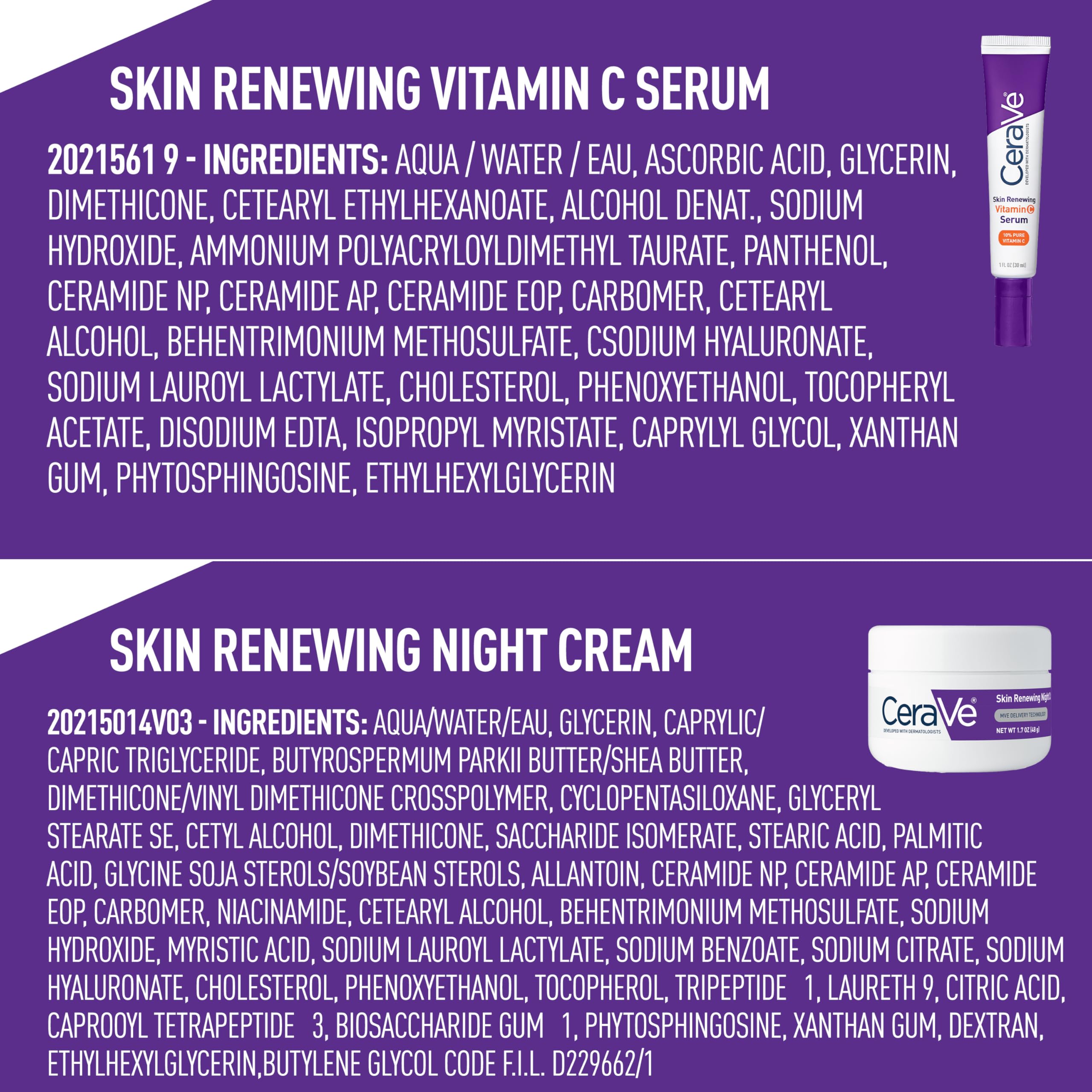 Buy now CeraVe Vitamin C Serum and Night Cream Skin Care Set, Brightening Serum with 10% Pure Vitamin C & Night Moisturizer with Peptides + Hyaluronic Acid, Travel Essentials, 1oz Vit C + 1.7oz Moisturizer at indiglob india