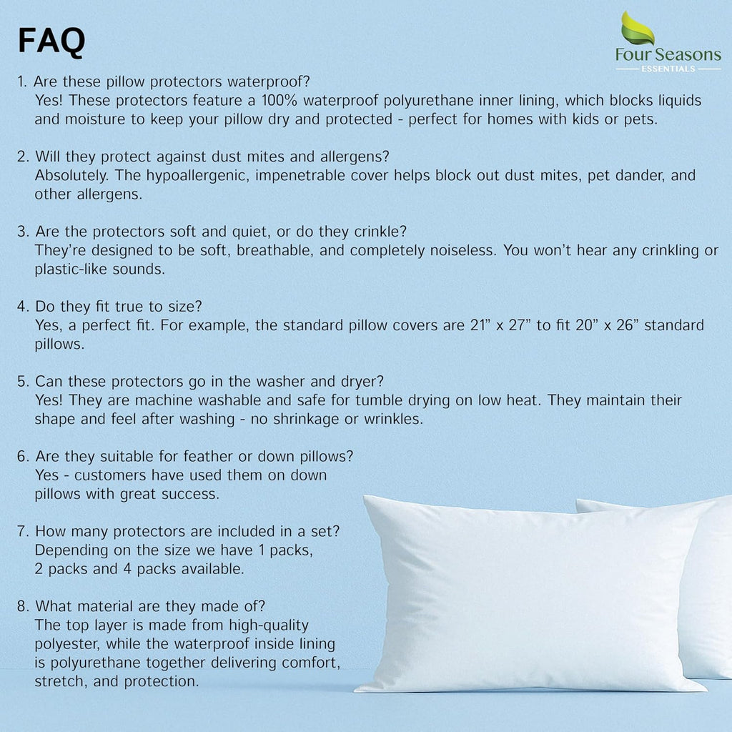 Buy now Four Seasons Essentials Waterproof King Pillow Protectors (Set of 2) – Zippered Pillow Cover Hypoallergenic Dust Allergy Proof Encasement at indiglob india